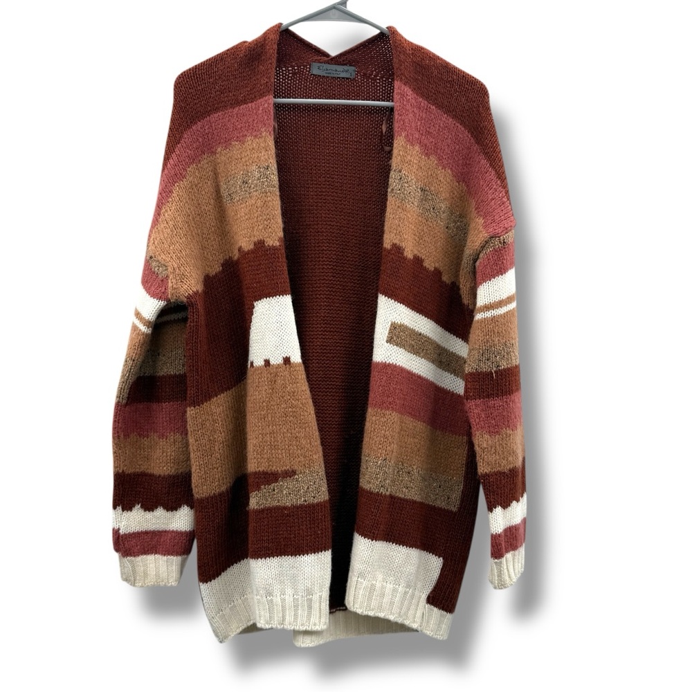 Elsamanda Wool Blend Cardigan Women’s Size Small Chunky Knit Earth Tones‎ Italy
